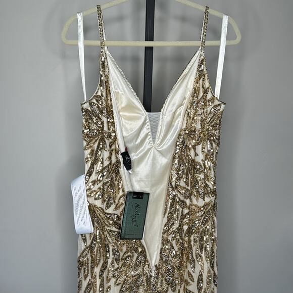 NWT MAC DUGGAL Nude Gold Beaded Embellished Leaf Evening Gown Women’s - Picture 14 of 16